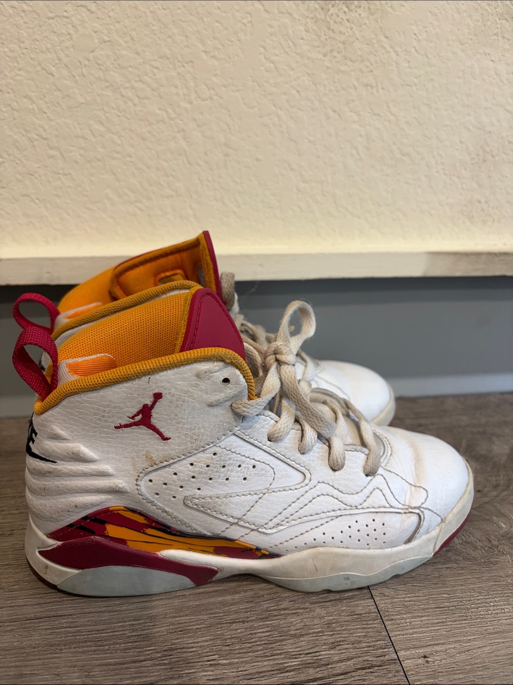 Jordan Kids White, Red and Orange High-Top Sneakers